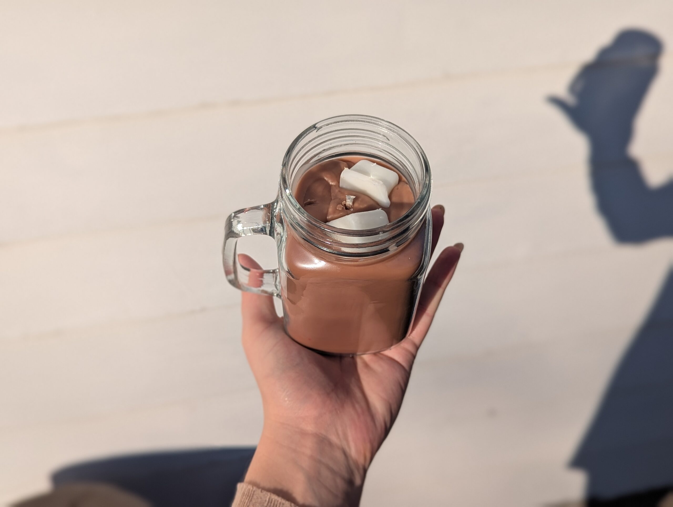 Hot Chocolate Candle in Glass Mason Jar Mug
