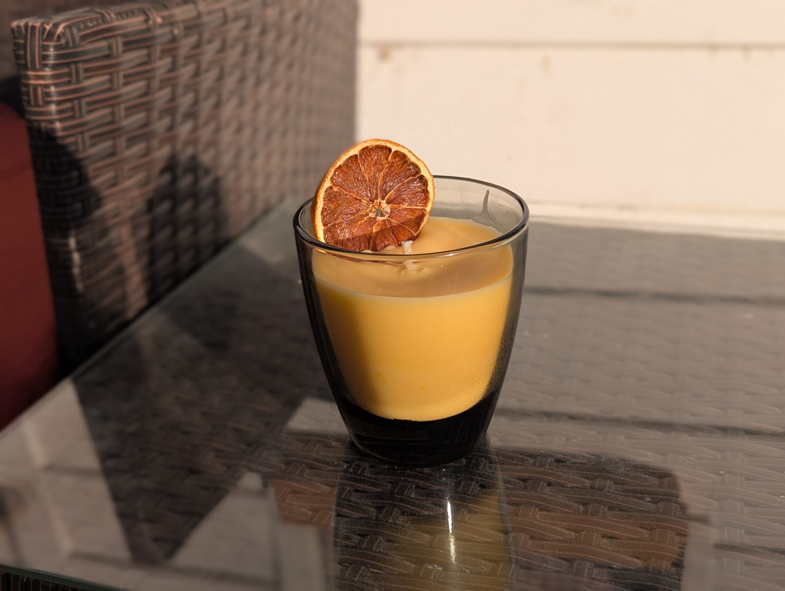 Black Round Glass Candle | Sweater Weather Scent with Dehydrated Orange - Image 3