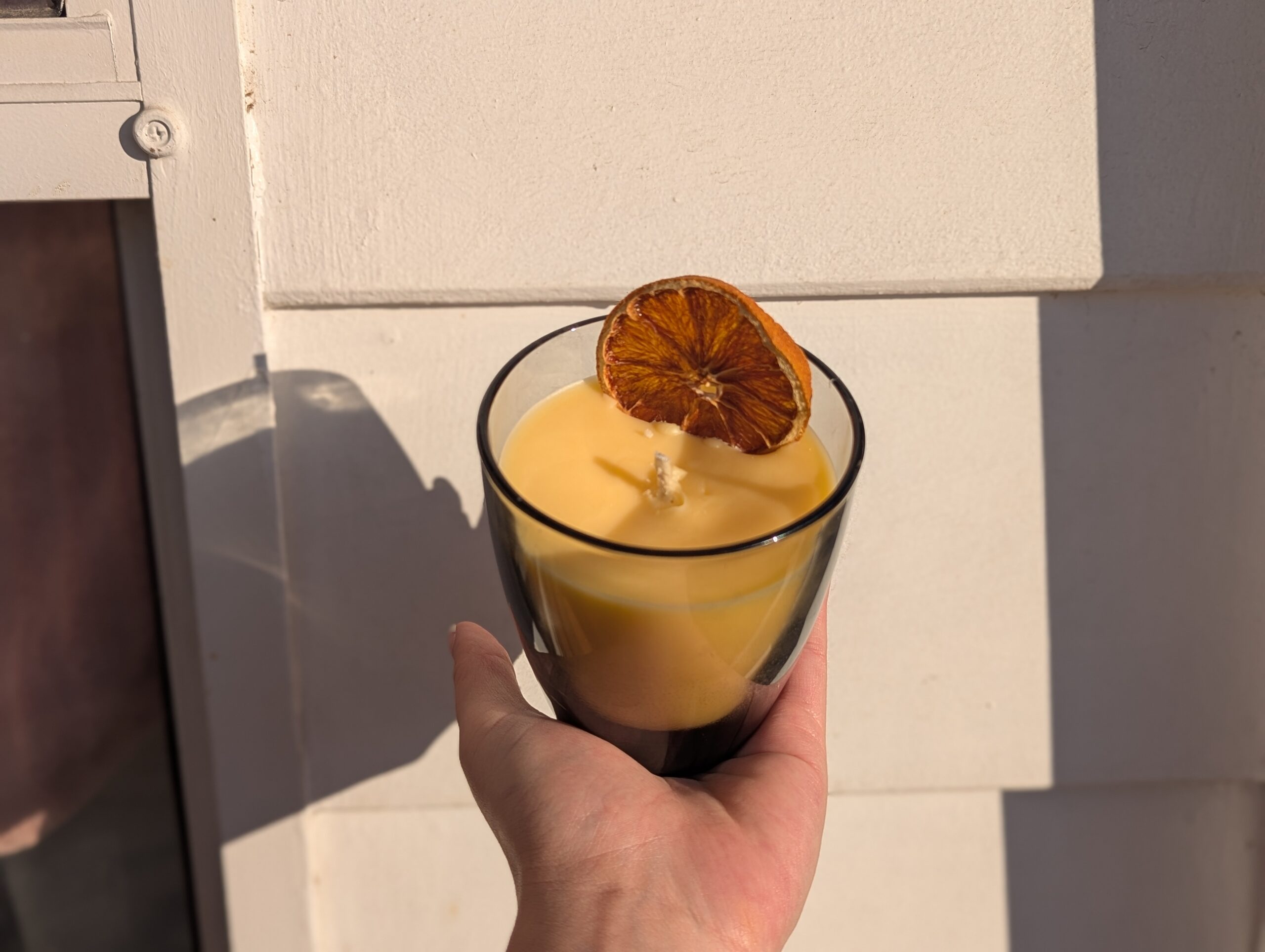 Black Round Glass Candle | Sweater Weather Scent with Dehydrated Orange - Image 2