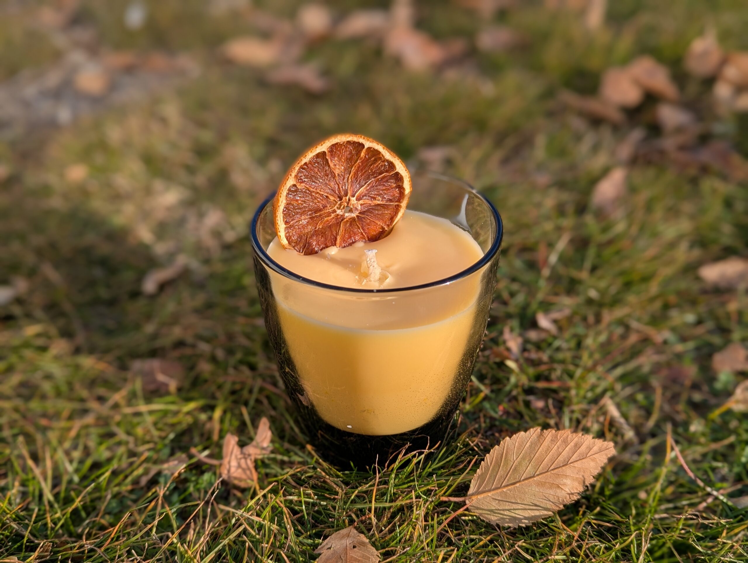 Black Round Glass Candle | Sweater Weather Scent with Dehydrated Orange